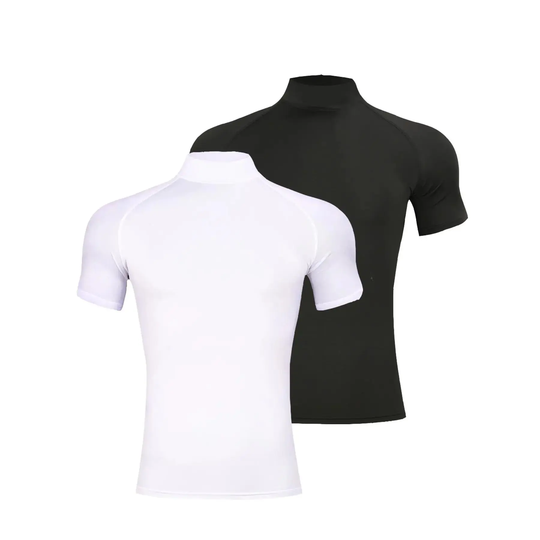 2 Pack Men's Mock Turtleneck Compression Shirts Short Sleeve, Moisture Wicking Tights Base Layer Undershirt Sports T-Shirt, Gym Running Muscle Shirts Workout Tops, Compression Sportswear, Stretchable Activewear, Fitness Training Clothes