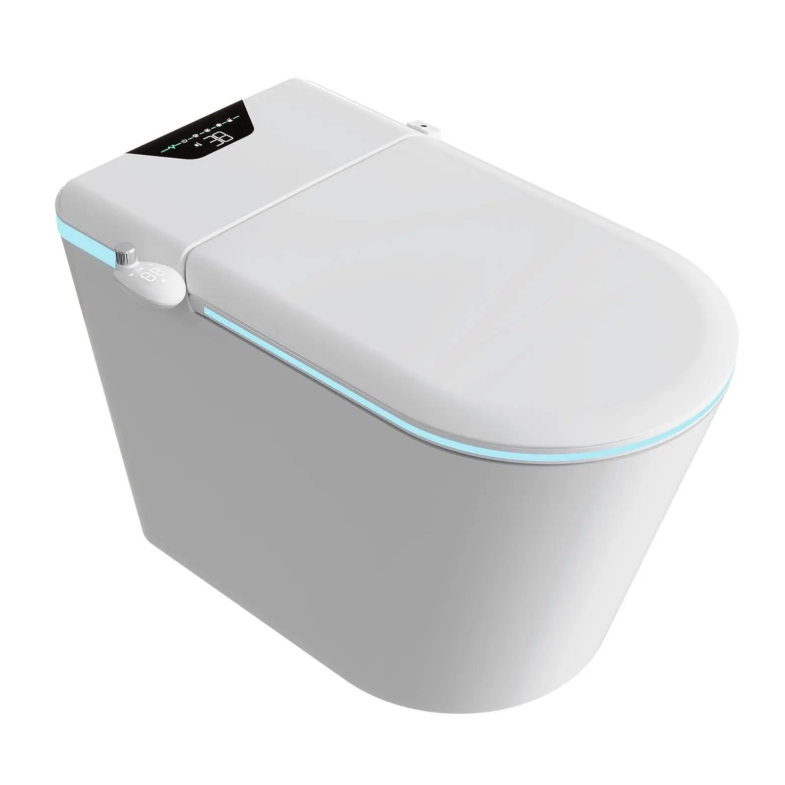 Integrated Smart Toilet with Bidet, Heated Seat, Warm Water Wash & Dryer, Foot Sensor Flush, LED Display, and Blackout Flush