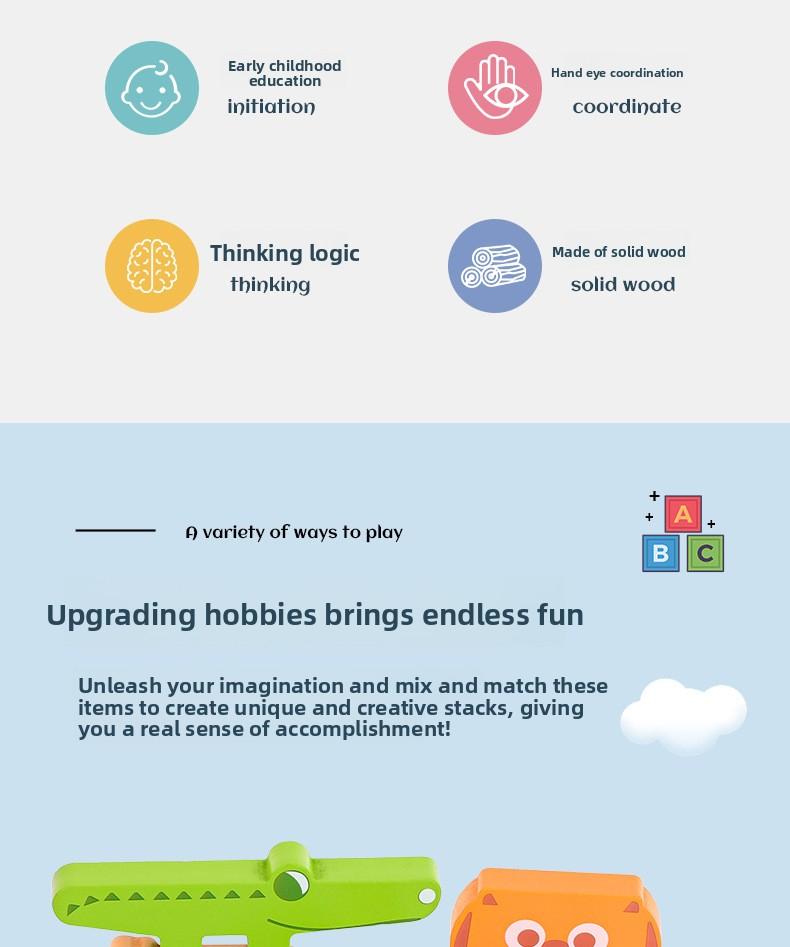 CPC Animal Stacking Blocks Wooden Balance Stacking Blocks Children's Early Education Educational Toys Building Blocks Toy