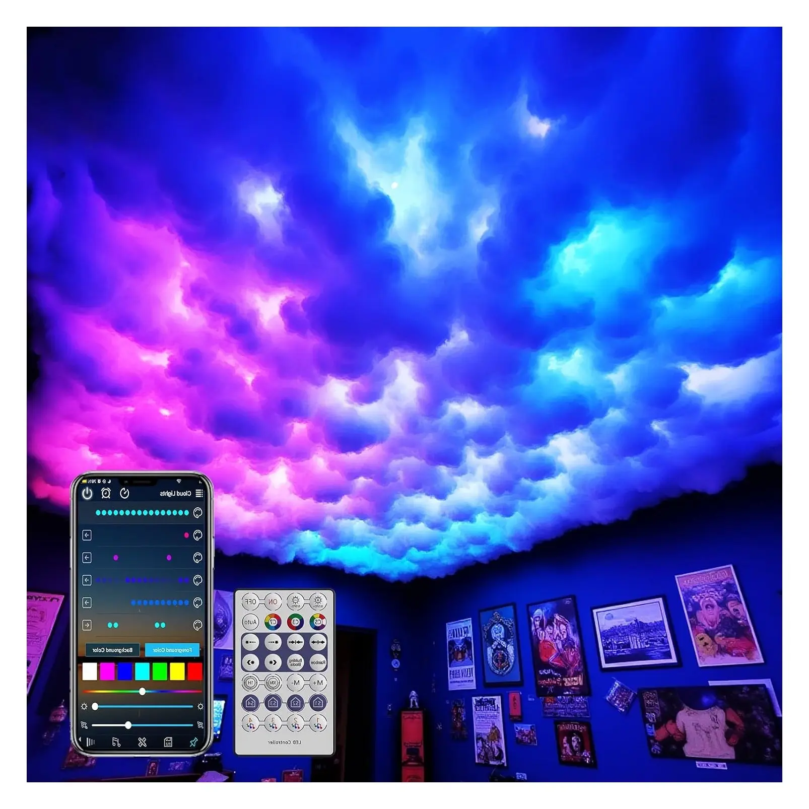 3D Cotton Thundercloud LED Light, DIY RGB+IC Chasing Ceiling Cloud Lights for Room Decor 17ftGift