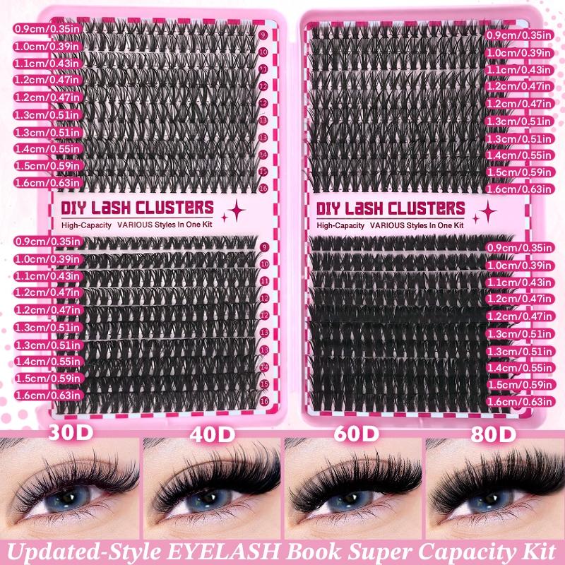 Natural Look Eyelash Extensions Set, Summer Gifts, 1 Set False Eyelashes Extensions Set with Accessories, Professional Makeup Accessories for Women, DIY Cluster Lashes, DIY Lash Kit, High Quality Eyelashes, Hybrid Lash Set, Individual False Eyelashes