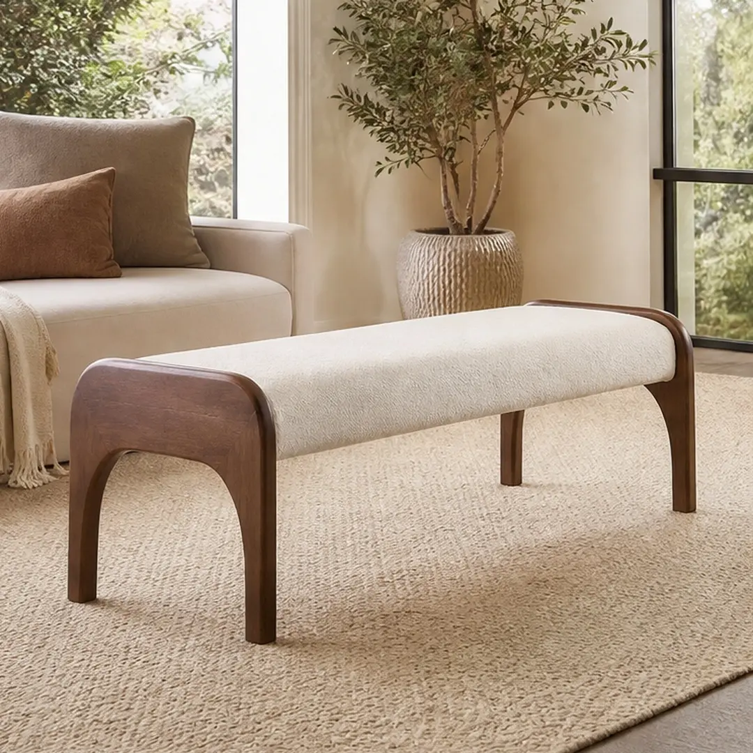 ARCH 50.25" Upholstered Long Dining Bench - Modern Foam-Cushioned Fabric Exterior Bench with Soft Chenille, Brown Rubber Wood Legs, Entryway Nook Seating, Assembly Required w/Instructions, 50.25"d x20"w x17.25"h - Kitchen Table Use