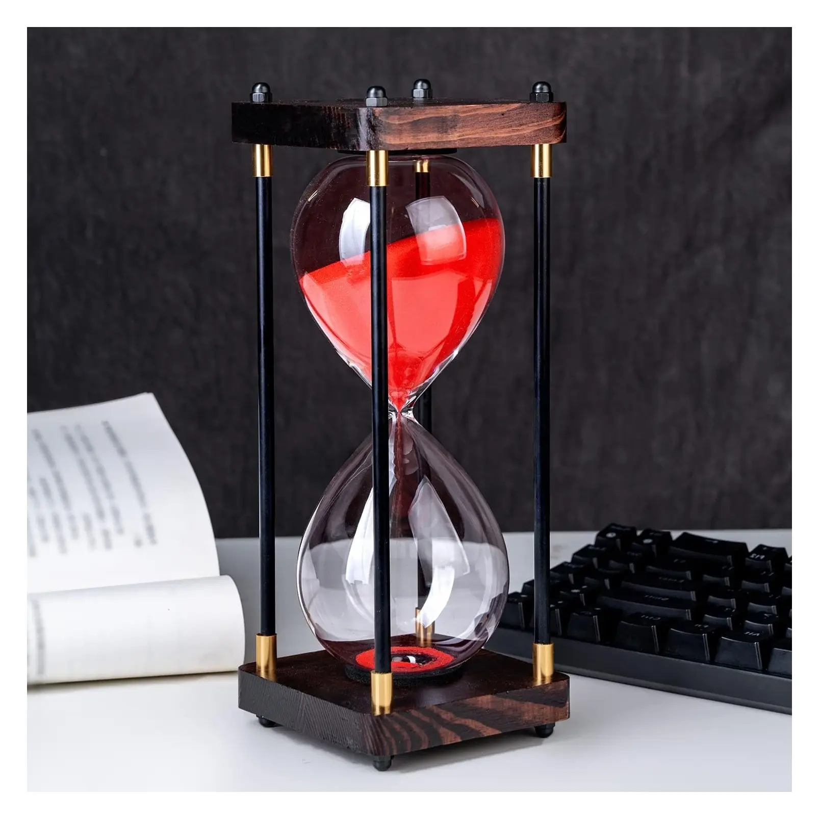 Large Sand Timer, Hourglass Timer 60 Minutes, Vintage Wooden Hour Glass Timer, Modern Home Kitchen Office Decoration (Red)Gift