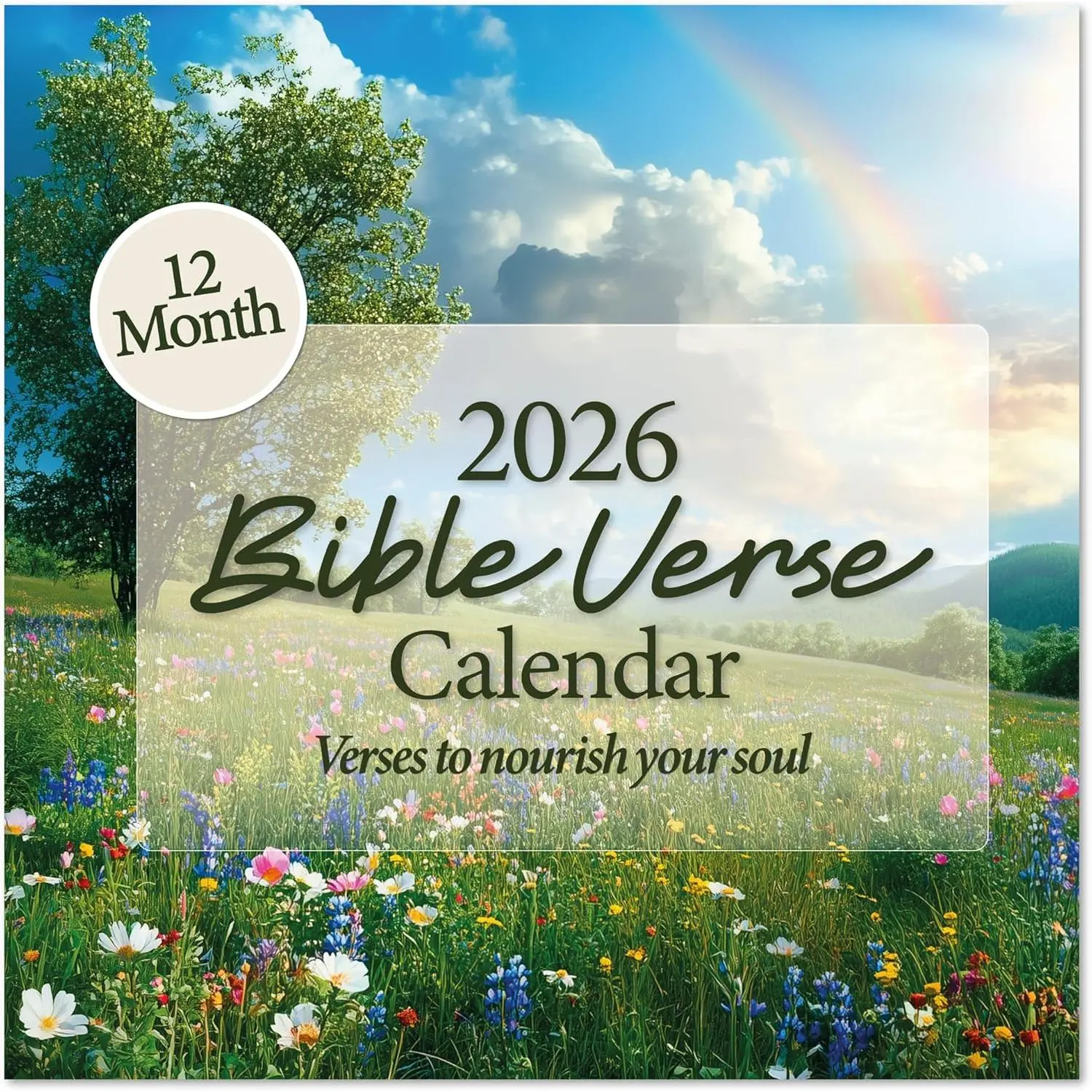 2026 Christian 12x12" Paper Landscape Wall Calendar - Monthly Inspirational NIV Scripture Verse Calendar for Families to Nourish Your Soul