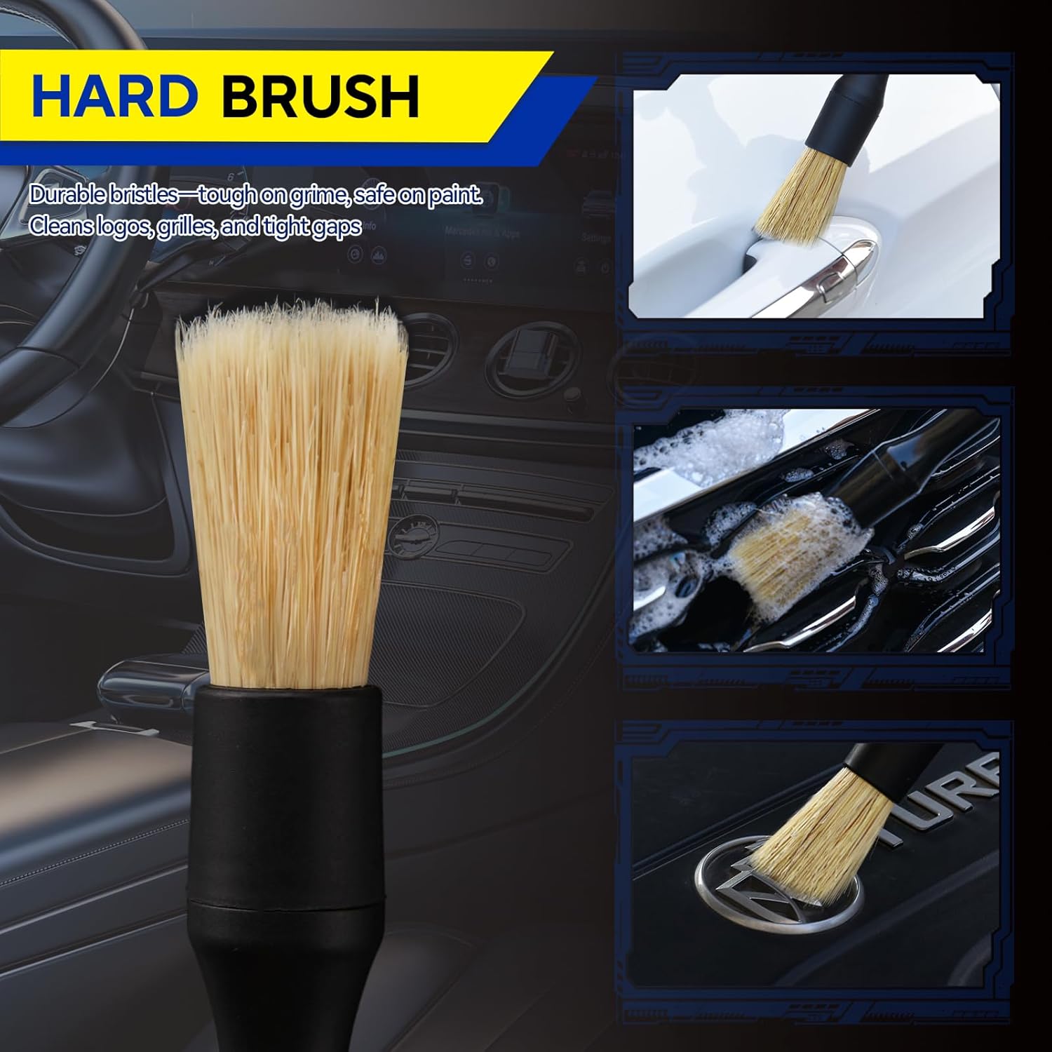 4Pcs Car Detailing Brush Set, Ultra Soft Boars Hair Cleaning Brushes for Interior & Exterior, 4 Different Sizes Multi-Purpose Auto Washing Brushes, Ideal Car Accessories Gift