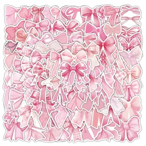 100Pcs Pink Bow Stickers, Vintage Aesthetic Self-Adhesive Decal Decor for Water Bottles, Laptops, Phones & More
