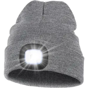 MELASA Unisex Hat with Light, USB Rechargeable Hands Free Headlamp LED Beanie, Winter Gifts for Men Dad Father Husband Himgift