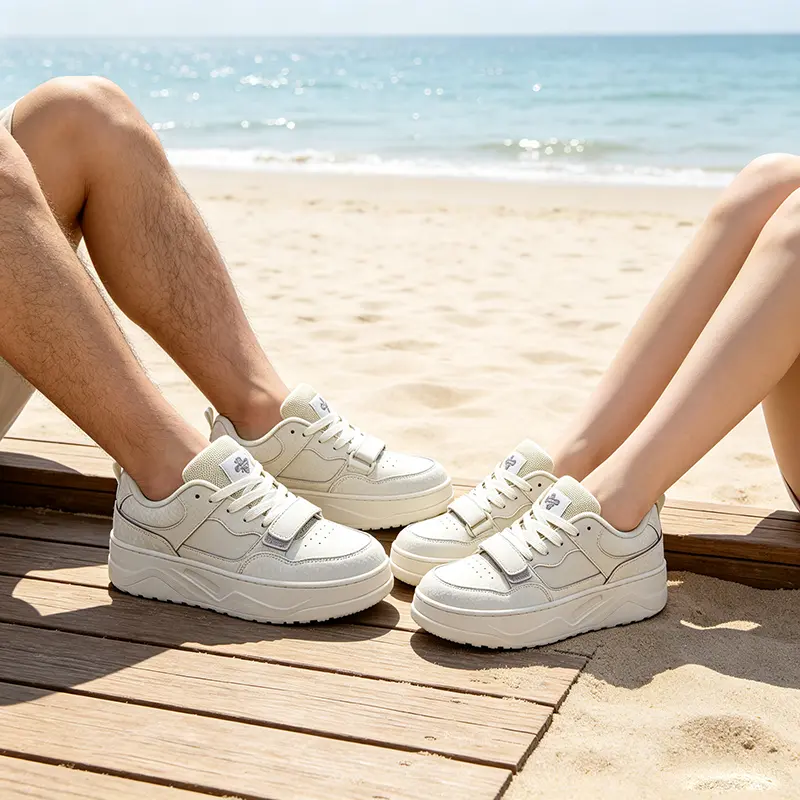 Cozy Cream Off White Dragon Scale Embossed Low Top Platform Sneakers Adjustable Cream Velcro Strap Matching Wide Flat Laces Soft Matte Texture All Cream Monotone Footwear Unisex Comfort Casual Shoes for City Travel Shopping Holiday Strolls