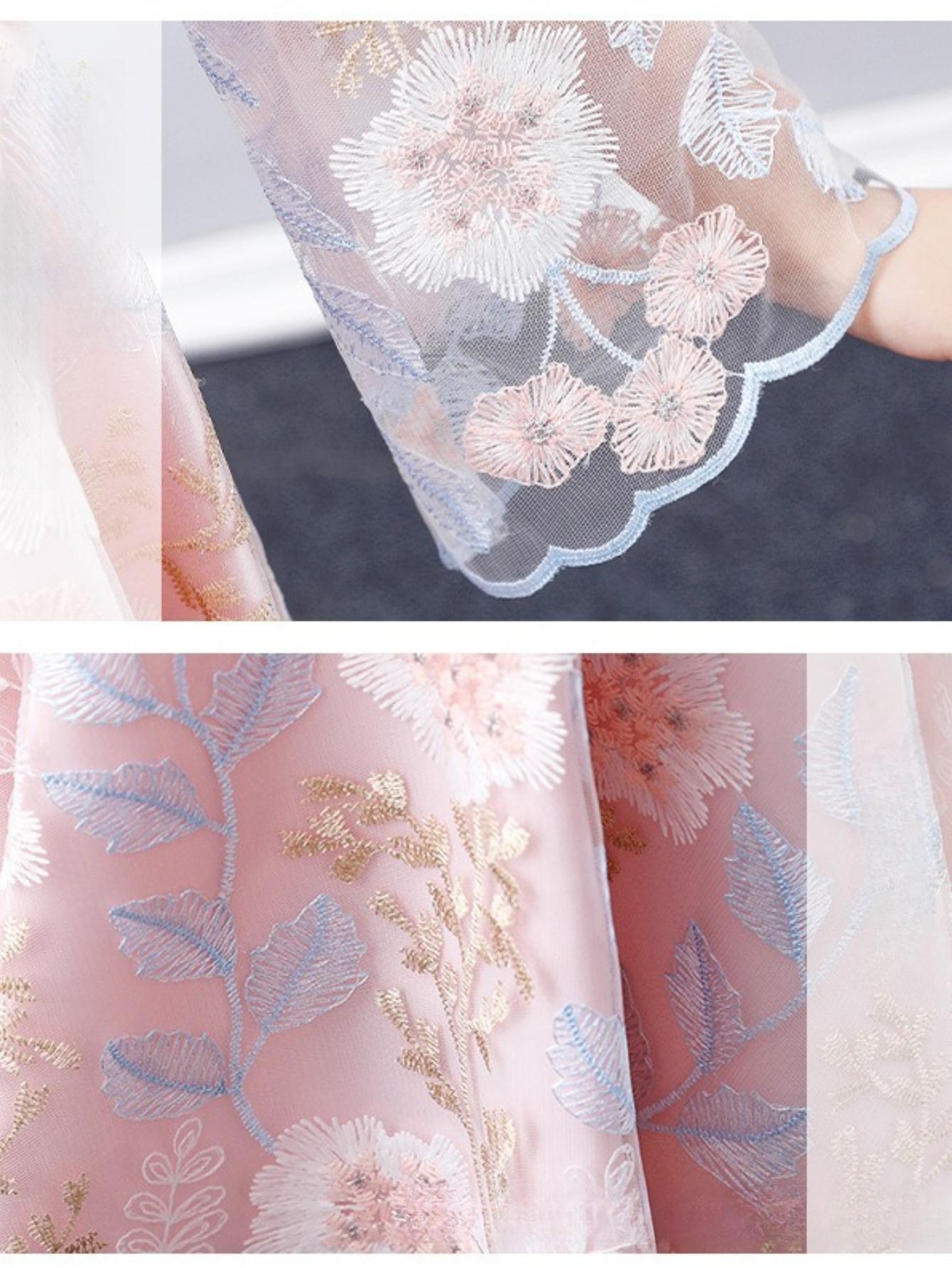 NewSummer Princess Dress for Girls Featuring New Chinese Style Jacquard Embroidery Mesh Elegance Traditional Hanfu