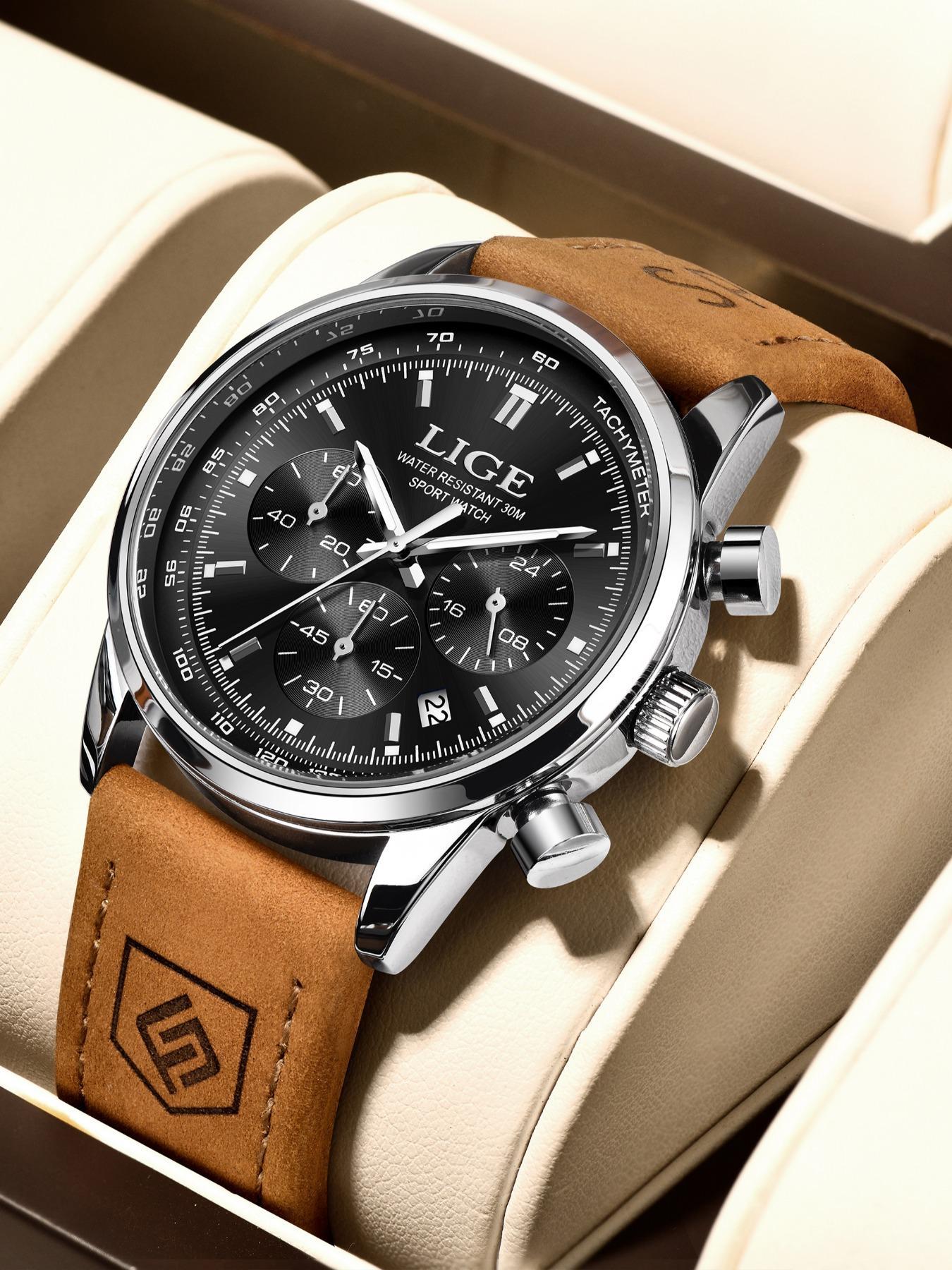 Lige Casual Gentleman Fashion Waterproof Luminous Calendar Chronograph Quartz Watch, Multiple Colors, Perfect Gift, Silver Color Lige Casual Gentleman Fashion Waterproof Luminous Calendar Chronograph Quartz Watch, Multiple Colors, Perfect Gift, Silver Color