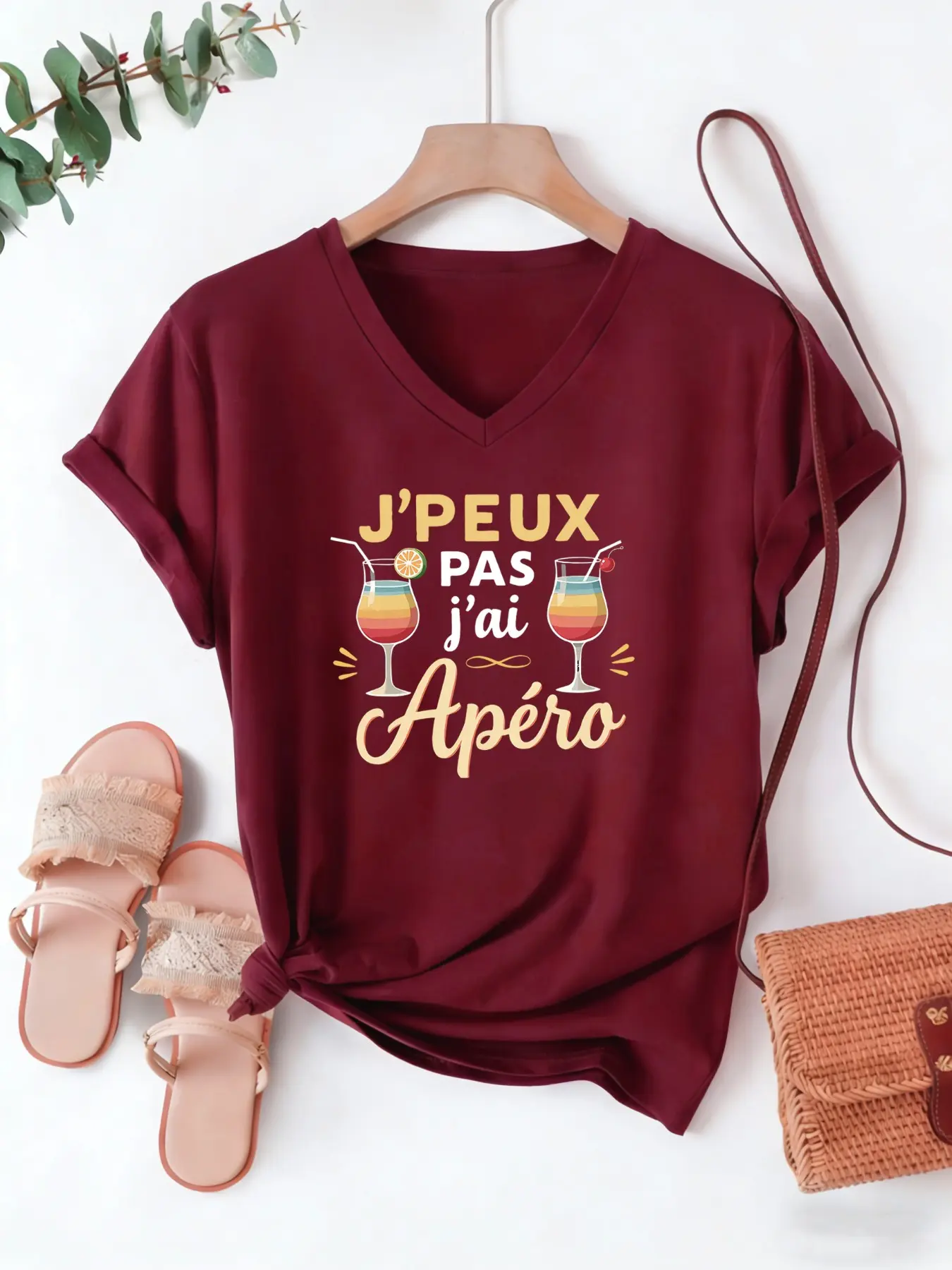 Summer Women's V-Neck Short Sleeve Comfortable Sporty T-Shirt, Fashion Print, Casual Slim-Fitting, All Seasons, Unlined