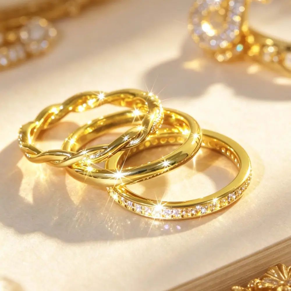 3-Piece Stackable Promise Ring Set, Multi-Tone Gold & Silver Tone Twisted & Plain Bands, Minimalist Bridal Wedding Ring Set for Women, Ideal for Bridal, Anniversary & Valentine’s Day Gift Occasions jewelry