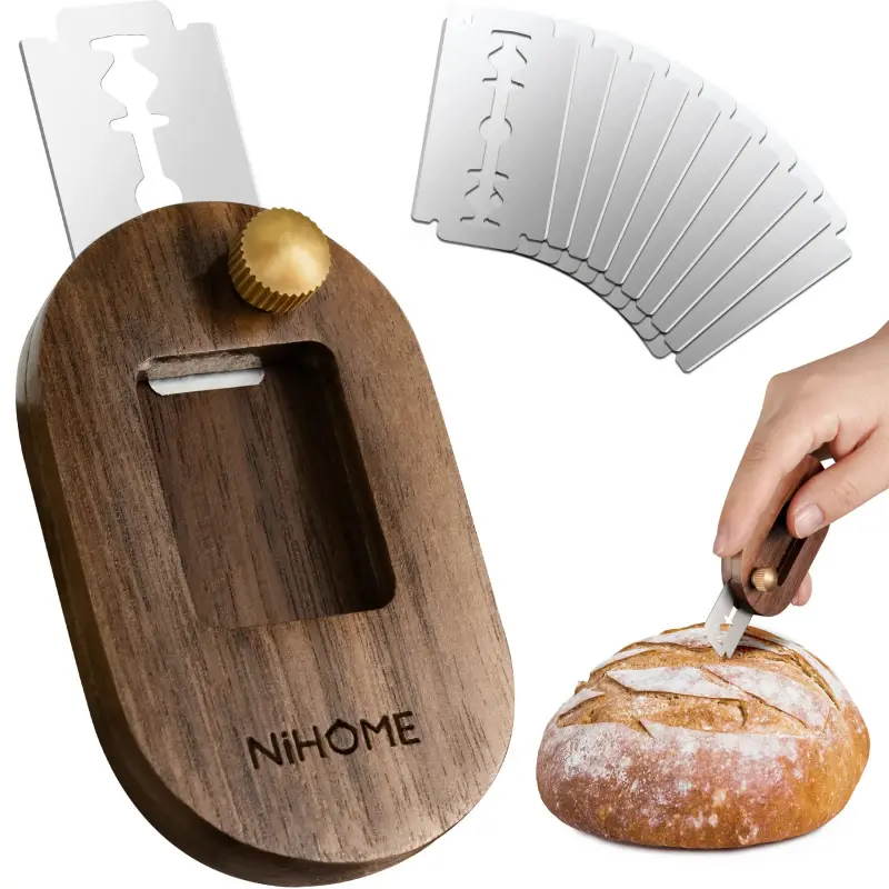 Bread Lame with Extractable Blade, Magnetic Back, Push-Pull Design, Easy-to-Use Walnut Wood Handle, Ideal for Dough Scoring, Bread, Pastries