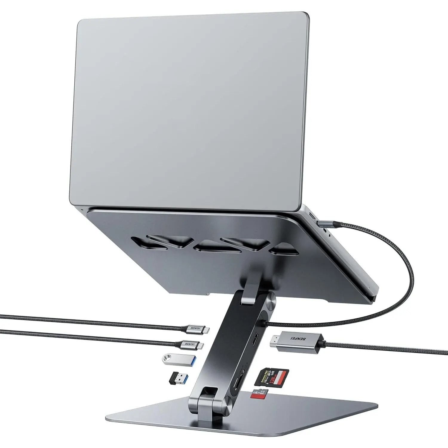 Laptop Stand with 7-in-1 USB C Docking Station, HDMI 4K@60Hz, SD & Micro SD Card Slots, 100W Power Delivery, 10Gbps USB C 3.2 & 2 USB A 3.2 Ports, Compatible with MacBook Pro/Air, iPad Pro, XPS, Thinkpad