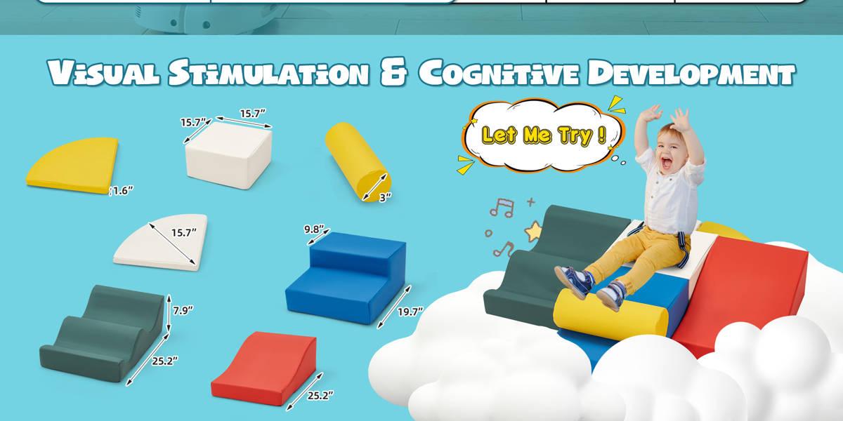 Toddler Climbing Blocks 1-3, Indoor Baby Soft Foam Climb & Crawl Set, Lightweight Play Gym Blocks, 5 or 7 PCS, Classic Colors, Holiday Gift