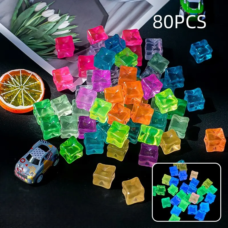80 Random Color Glow-In-Dark Ice Cubes, Multifunctional Decorative Blocks, Safe Non-Toxic, Perfect for Aquariums, Parties, Desktops, Night Lights, Aquarium Decorations