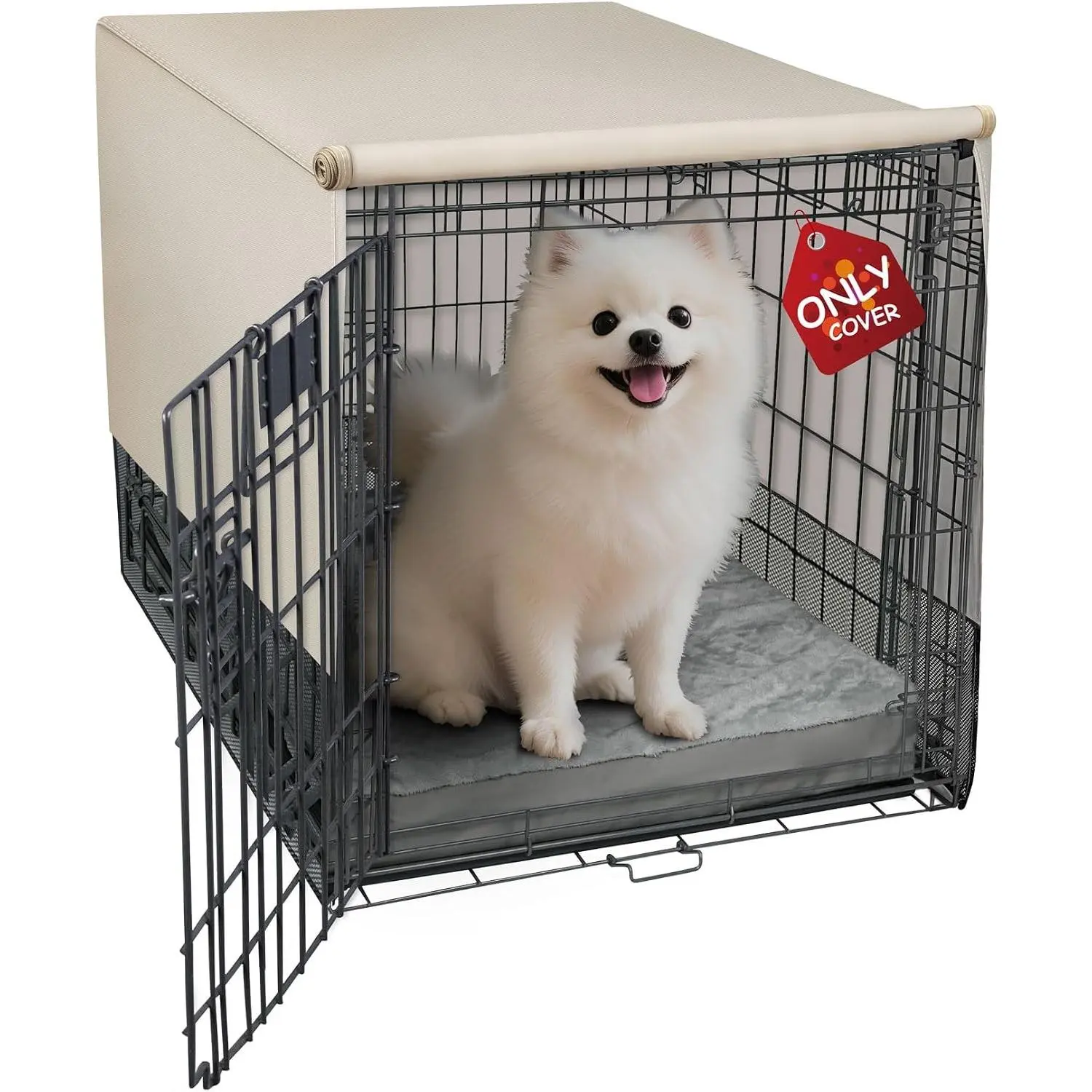Breathable Dog Crate Cover - 4 Sides Mesh Ventilation, Basic Pet Kennel Cover, All Sides Open, Universal Fit for 1 2 3 Doors 18 inches Wire Dog Crate (Tan)