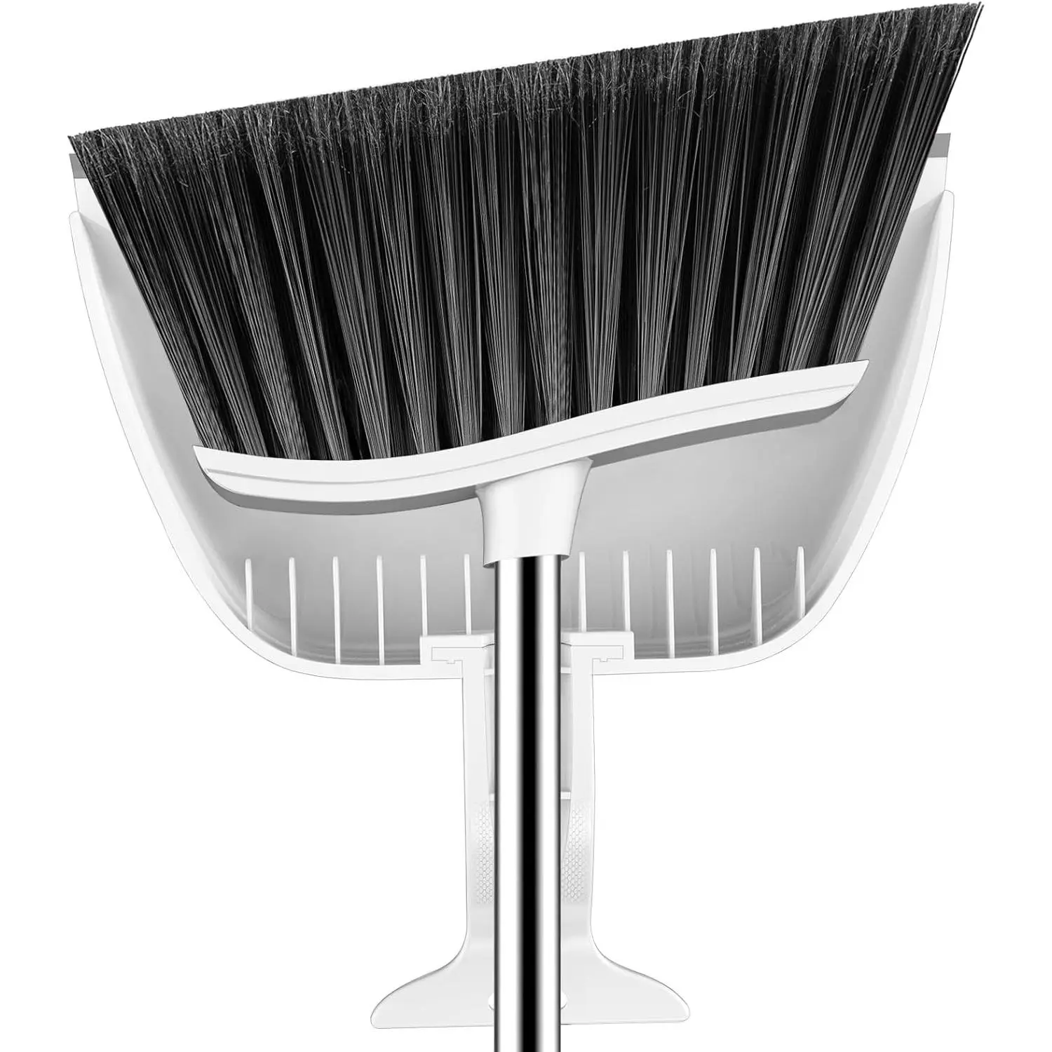 Broom and Step-on Dustpan Set, 59" Adjustable Long Handle Angle Broom Combo, for Indoor Outdoor Sweeping Dust Pet Hair, Ideal for Kitchen Garage Deck Patio, White