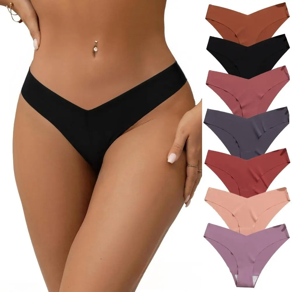 Women's Plus Size Basic Solid Ice Silk Panties - Seamless, Breathable, Quick-Drying, V-Waist Lift, Butt-Lifting, Smooth Under Tight, Elegant Pure Cotton Gusset Underwear for Everyday Wear, Workouts