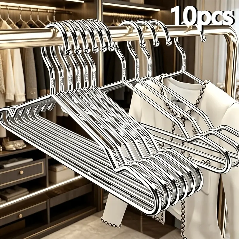 10pcs Stainless Steel Clothes Hangers, Heavy Duty Non-Slip Metal Hangers with Upgraded Notched Shoulder, Rust Proof Space Saving Hangers for Coats, Dresses, Closet Wardrobe Organization