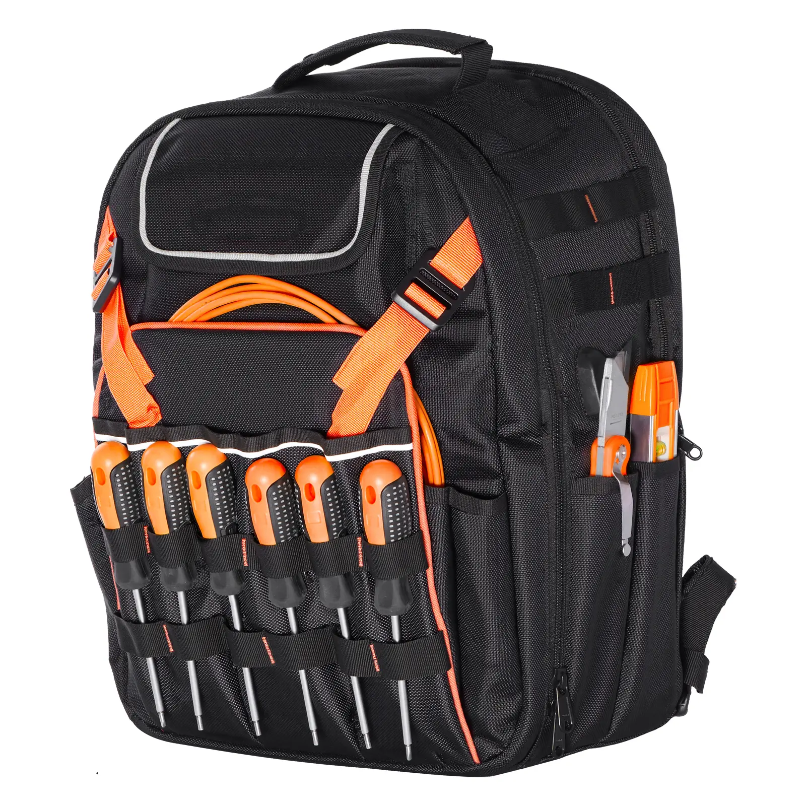 Electrician Tool Backpack for Home Improvement & Building Supplies Jobsites, 50lb/22.7kg Rated Load, Stable Base for Easy Access