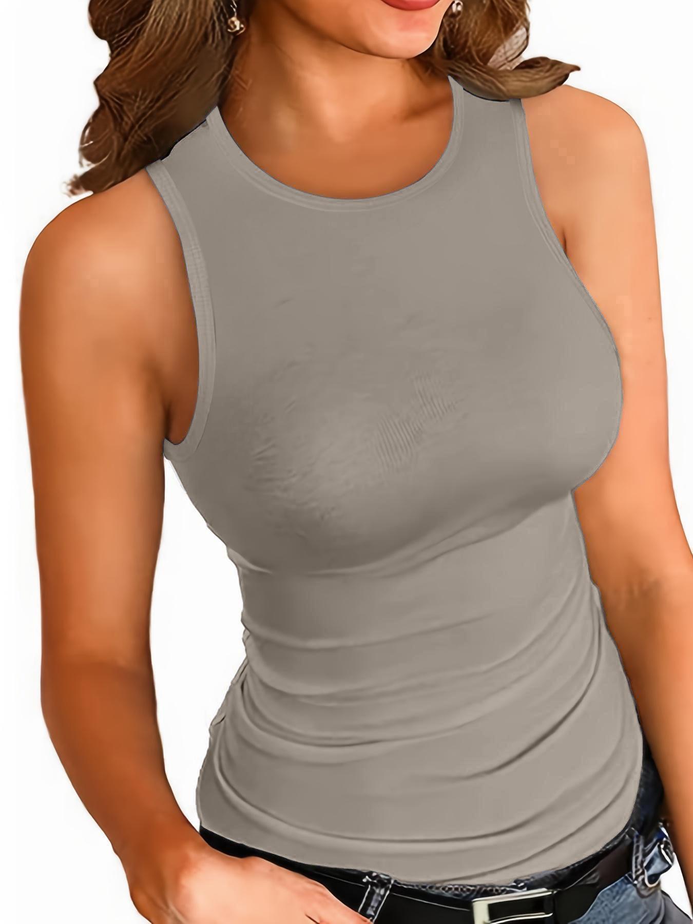 Plus Size Solid Ribbed Round Neck Tank Top, Casual Style Sleeveless Crew Neck Top for Summer, Women's Plus Size Clothing for Daily Wear
