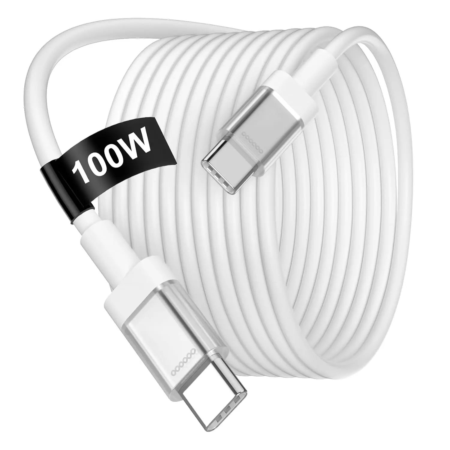 100W Type-C to Type-C Data Charging Cable with Plug, 6FT Long Cable for iPad/MacBooks (17-16-15 Pro Max), Galaxy S26-S25-S24 & Compatible Devices - White, 100W Power Support