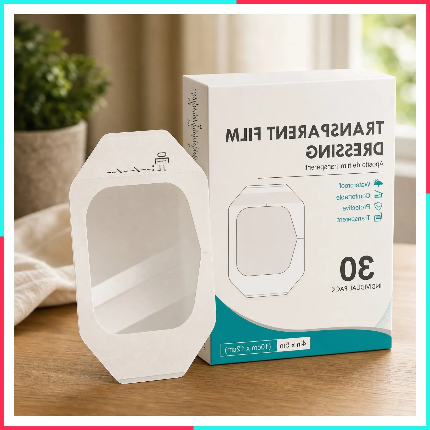 Transparent Film Dressing 4" x 4.75" Box of 30 - Waterproof Adhesive Patches for Swimming, Showering, Wounds, Post-Surgical Shower, IV Shield, Tattoo Aftercare & Scar Therapy