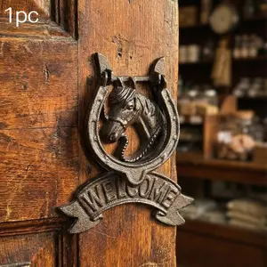 Vintage Cast Iron Horse Head Door Knocker, Animal Door Pull Handle, Home Decor, Garden Wall Gate Ornament, Rustic Metal Accessory
