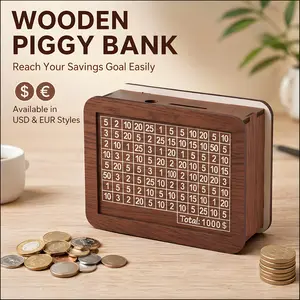 Wooden Savings Jar, 1000 Usd/eur Goal Box, Visual Budget Planner, Eco-Friendly Erasable Wood, Kids Adult Finance Tool, Gift Idea