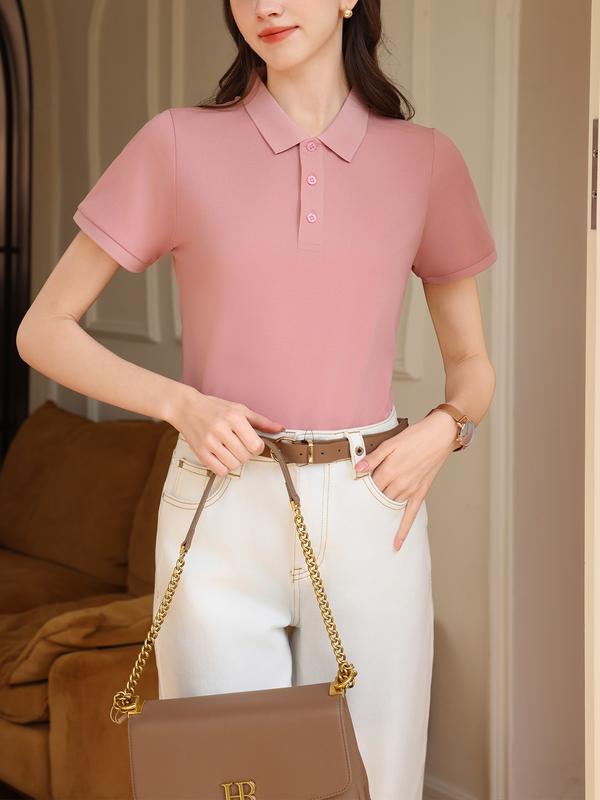Women's Classic Polo Shirt Short Sleeve T-Shirt, Comfortable Versatile Solid Color Top, Unisex, Perfect for Valentine's Day Work Sports Casual Wear