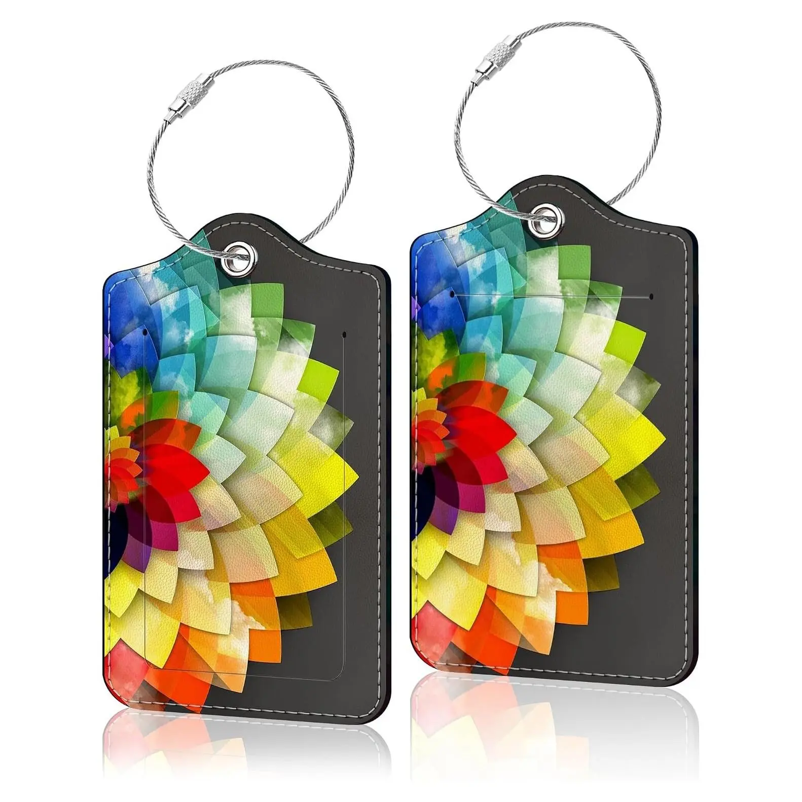 2 Pack Cute Unique Leather Luggage Tags with Privacy Name Address Labels & Durable Steel Loop for Suitcases, Travel Essentials for Women MenGift