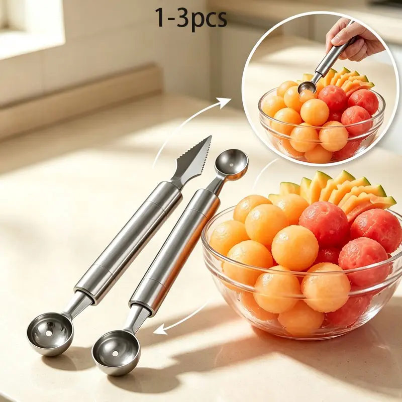Stainless Steel Fruit Ball Cutter Spoon and Carving Knife, Watermelon Carving Tool, Fruit Slicer, Kitchen Utensil for Fresh Fruits