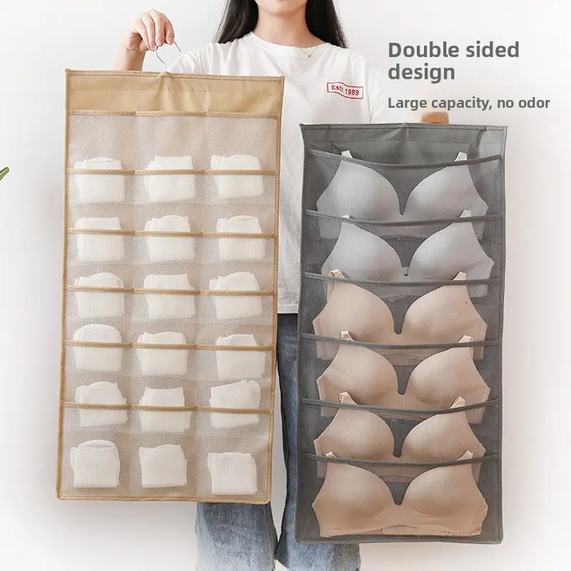 Fabric underwear storage bag, household wall-mounted double-sided bra, underwear, socks, hanging wardrobe storage box