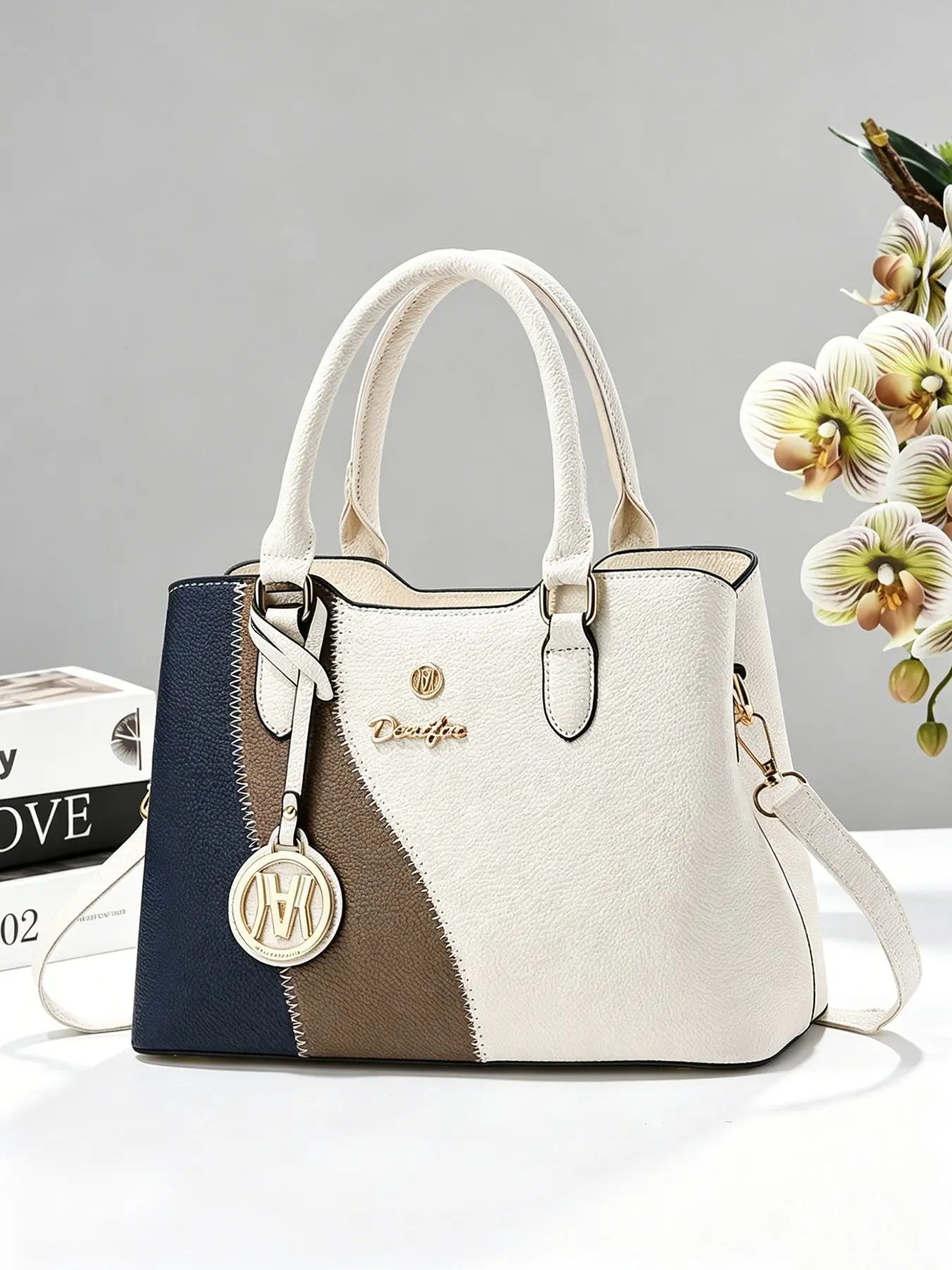 Women's Colorblock PU Leather Messenger Bag, Large Capacity Crossbody Tote, Elegant All-Season Handbag, Stylish Shoulder Bag