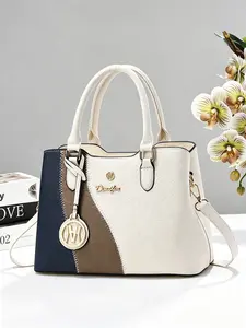 Women's Colorblock PU Leather Messenger Bag, Large Capacity Crossbody Tote, Elegant All-Season Handbag, Stylish Shoulder Bag