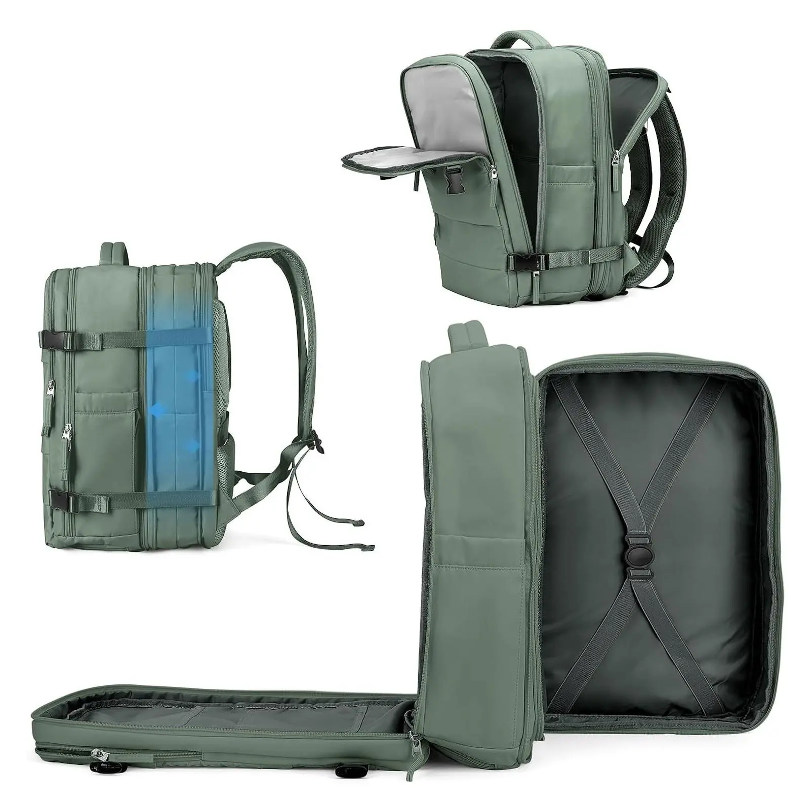 Large Carry On Travel Backpack for Women Men, Waterproof Hiking Daypack, Expandable Heavy Duty Outdoor Sports Rucksack, Olive GreenGift