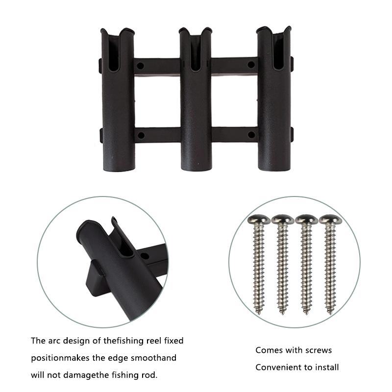 Fishing Rod Holder Bracket, Tube 3 Rod Rack, Fishing Rod for Boat Kayak Garage Storage or Truck with Screws Side-Mount (Black)
