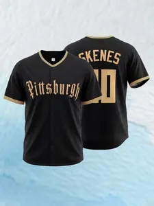 Embroidered Men's 30 Baseball Jersey Black Gold Pittsburgh Style Baseball Fan Gift