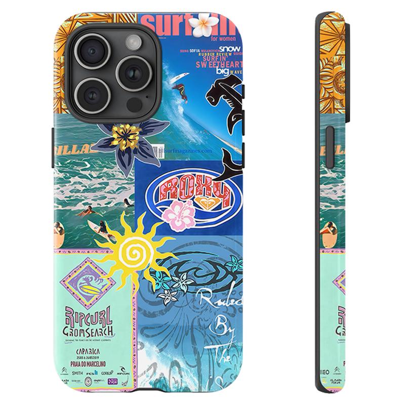Beach Vibes Phone Case , Y2K Surf Magazine Collage with Bold Colors, Shockproof Rugged Cover Dual Layer Soft TPU Hard Bumper Shell for iPhone 7 8 X XR 11 12 13 14 15 16 17 Pro Max Plus Air