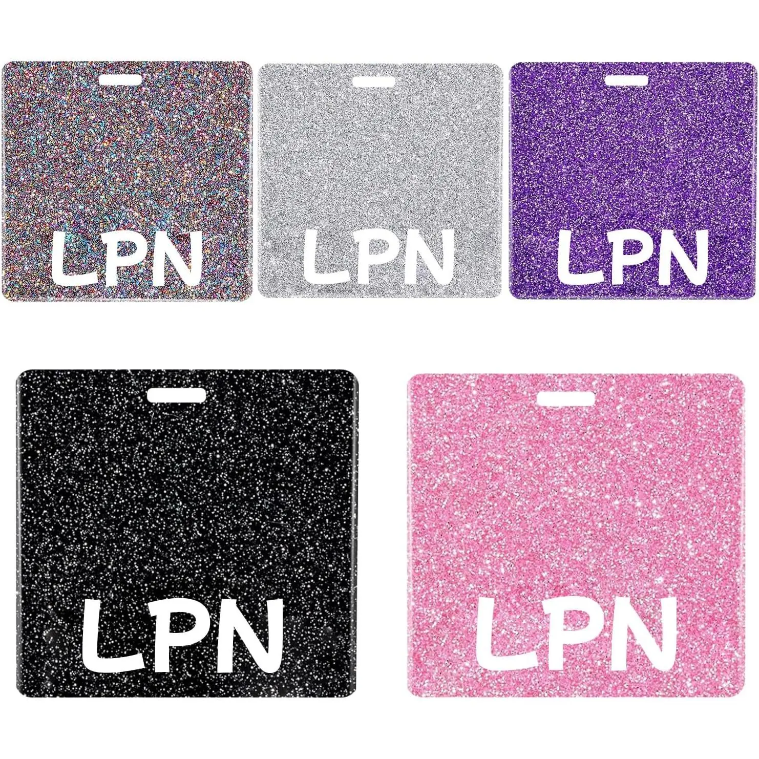 LPN Bling Sparkle Badge Buddy Card Holder Bulk 5-Pack - Synthetic Glitter Look Black Horizontal ID Card Holder with Reel for Healthcare Pros, High Visibility Nurse Student Work Accessories