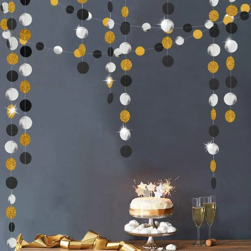 Black   Party Decorations Circle Dot Glitter Garland 2026 Graduation Party Decoration Prom  Banner Themed Birthday Wedding Engagement Photo Backdop Milestone Decor Supplies