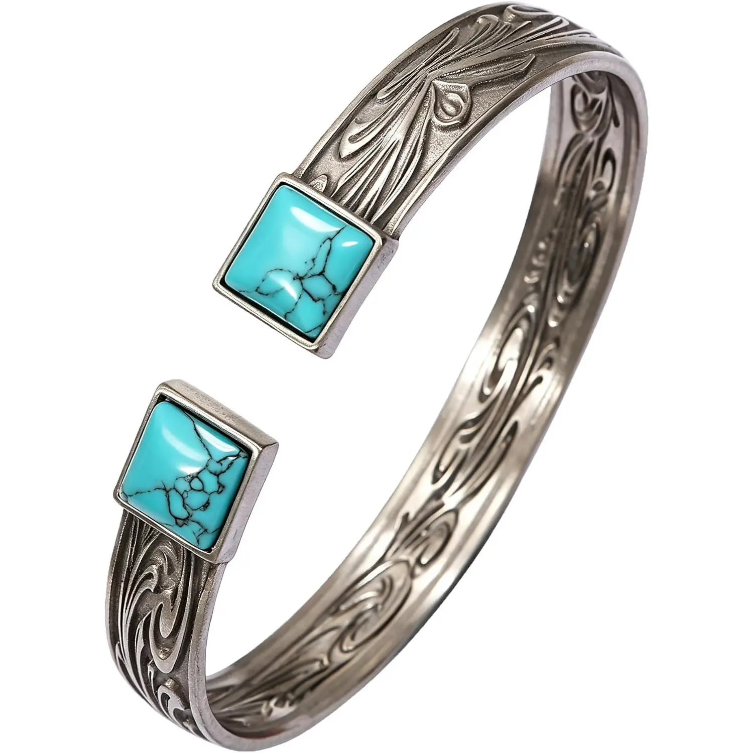 Cuff Bracelet for Women Turquoise  Bangle  Engraved Cowgirl Bracelet Adjustable Boho