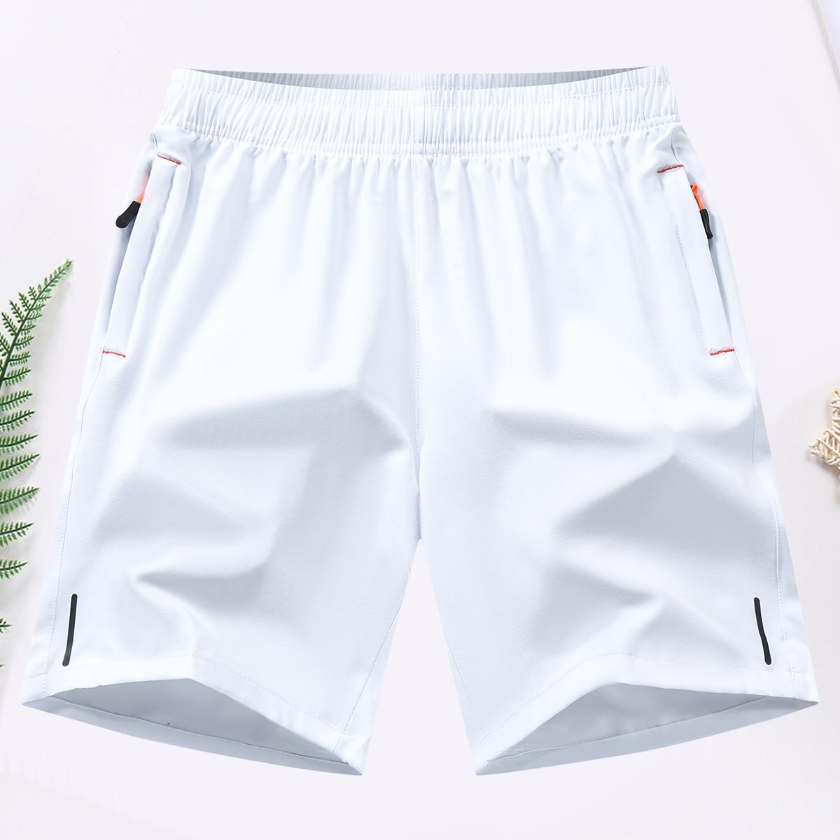 Male 3-Pack Active Gym Shorts, Solid Color, Breathable Quick-Dry Fabric, Zippered Pockets, Elastic Drawstring Waist, Machine Washable for Fitness, Running
