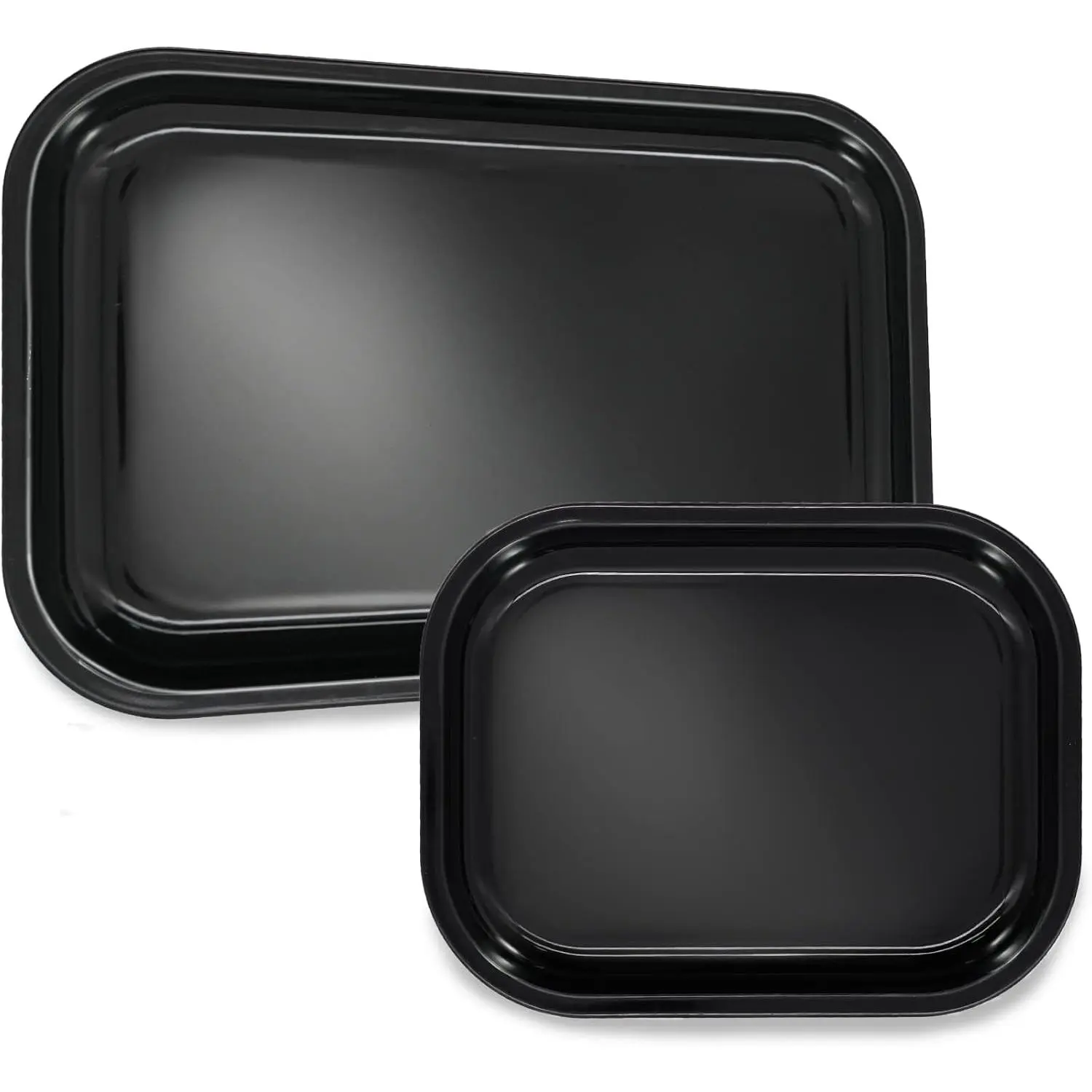 Minimalist Rectangular Black Metal Trays with Metal Base, Rounded Edges, 2-Pack 2 Sizes (11"x7" and 7"x5.5") Home Organizer Storage Tray, Two Sizes