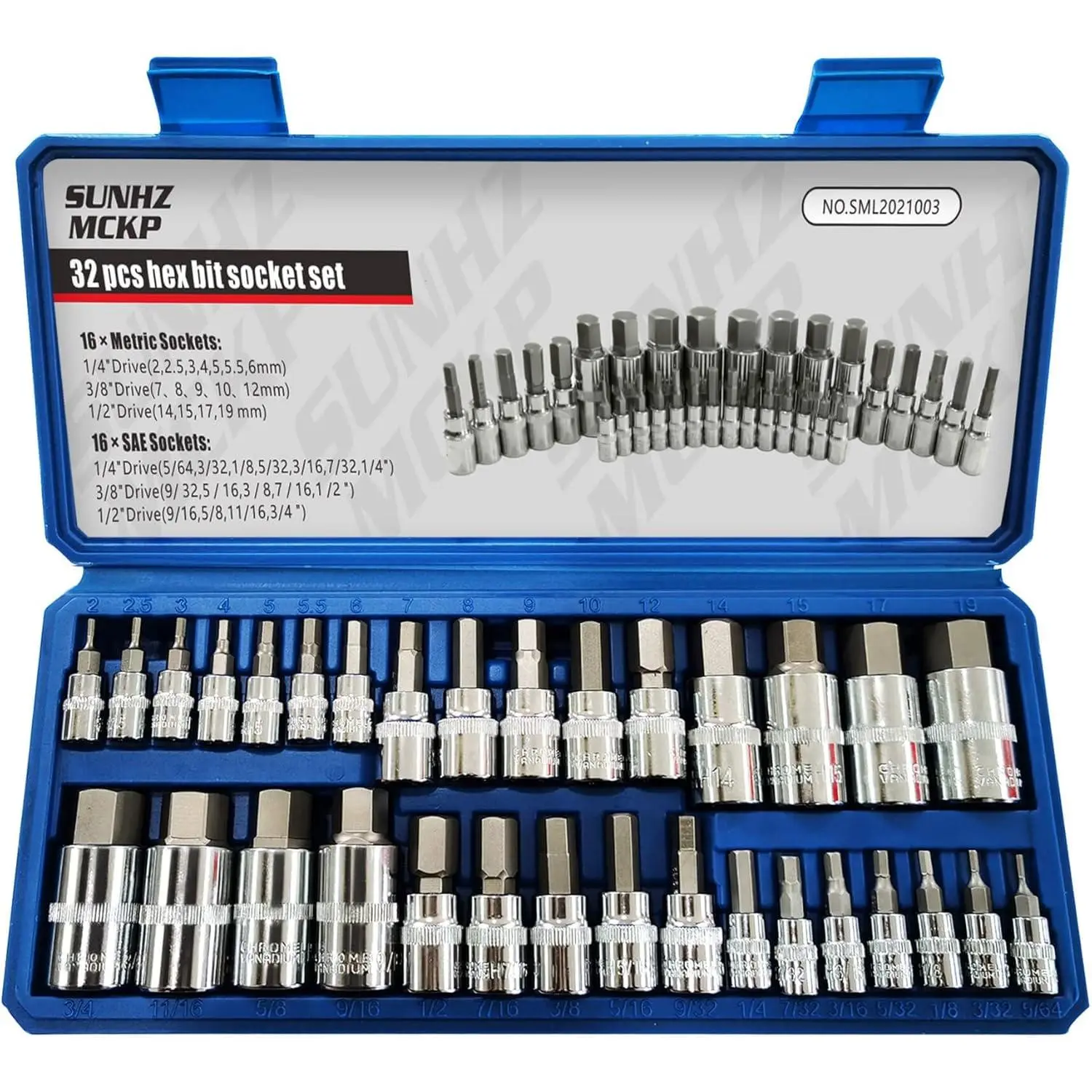 JOKG 32 Piece Allen Socket Set, 1/4", 3/8", & 1/2" Drives Hex Bit Socket Set, Include Complete SAE and Metric Size Socket Set, S2 & Cr-V Steel and Enhanced Storage Case