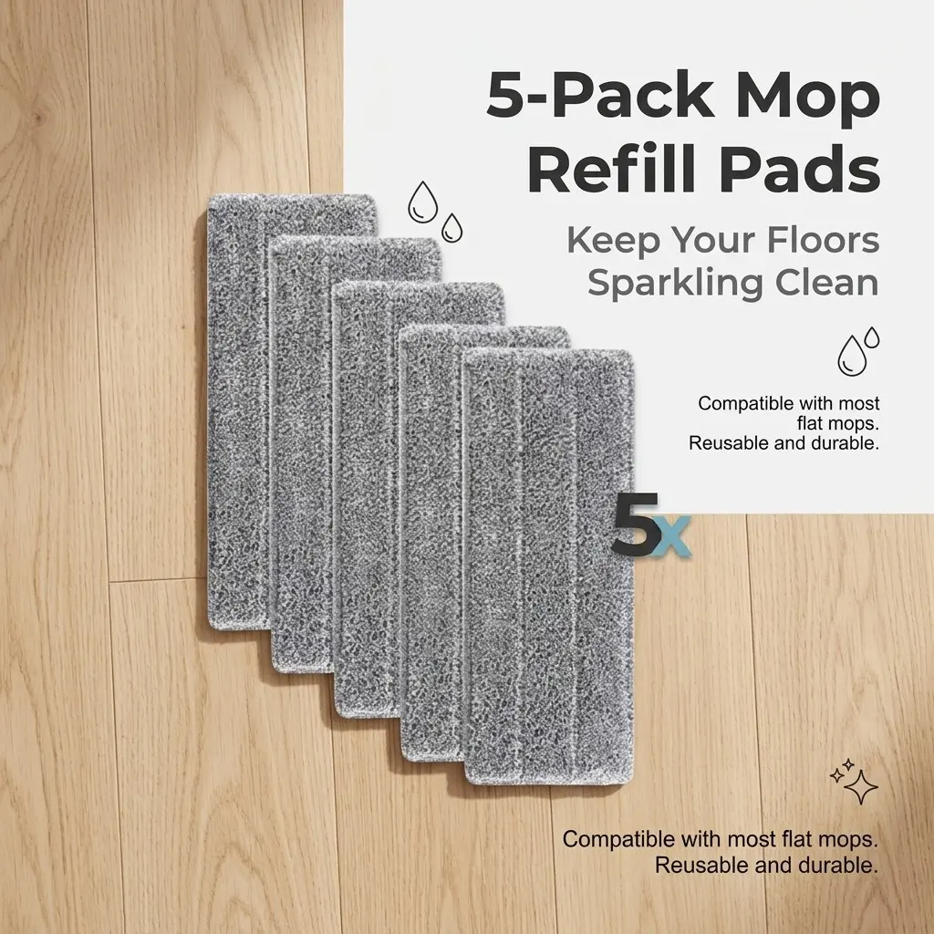 5-Pack Reusable Microfiber Mop Cloth Replacement Pads, Highly Absorbent, Washable, Universal Floor Cleaning Pad for Wooden Floors