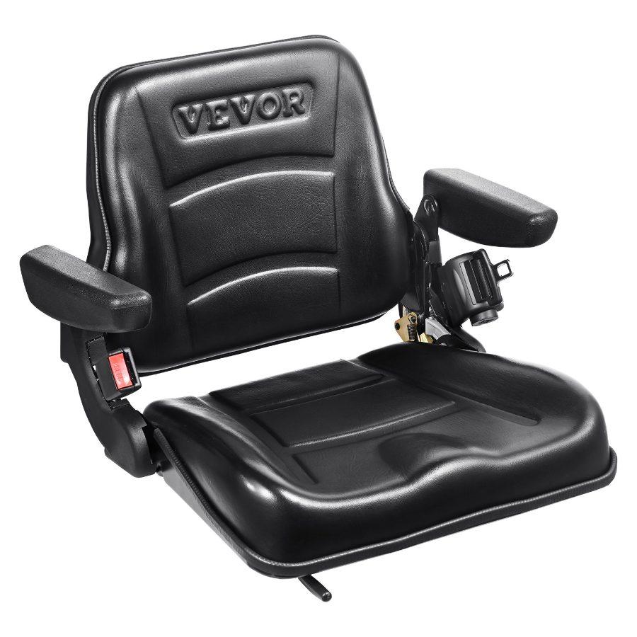 VEVOR Universal Forklift Seat, Fold Down Tractor Seat with Adjustable Angle Back, Micro Switch, Seatbelt and Armrests, 6.3-13.4 inch Slot Tractor Seat for Tractor Loader Excavator