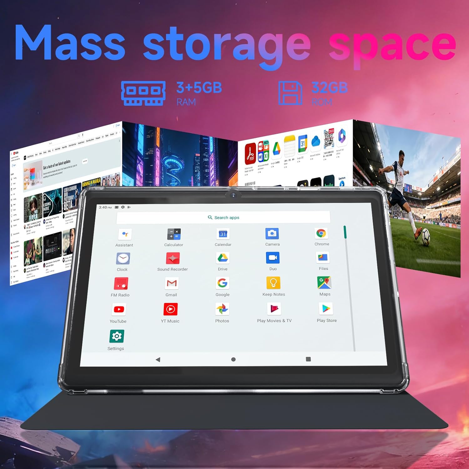 7 inch Tablet Android 14 with Case 8GB RAM 32GB ROM 1TB Expand Quad-Core Processor IPS Screen Dual Camera 3000mAh Battery Bluetooth