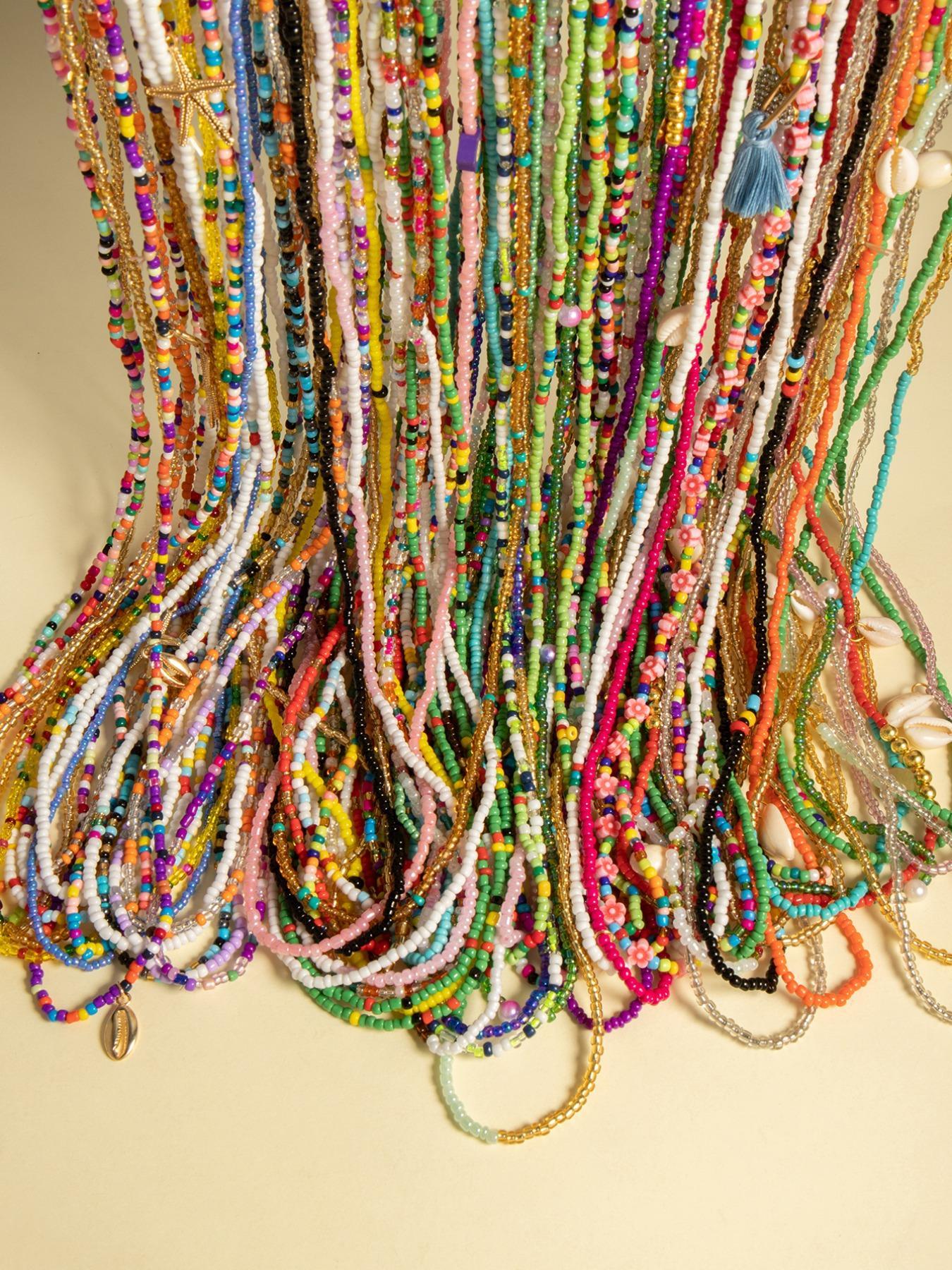 Random Color Beaded Elastic Waist Chain, Boho Jewelry for Women and Girls, Fashion Accessory for Party and Daily Wear, Trendy Birthday Gift for Her
